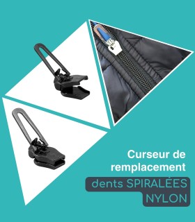 Curseur de remplacement Zlideon pour fermeture dents spiralées nylon