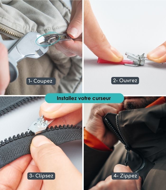 Curseur de réparation pour fermeture zip en plastique