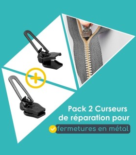Pack 2 curseurs de réparation pour fermetures métalliques - Clip&Zip