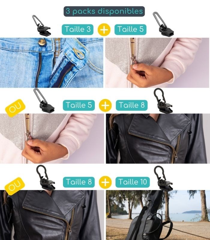 Pack 2 curseurs de réparation pour fermetures métalliques - Clip&Zip
