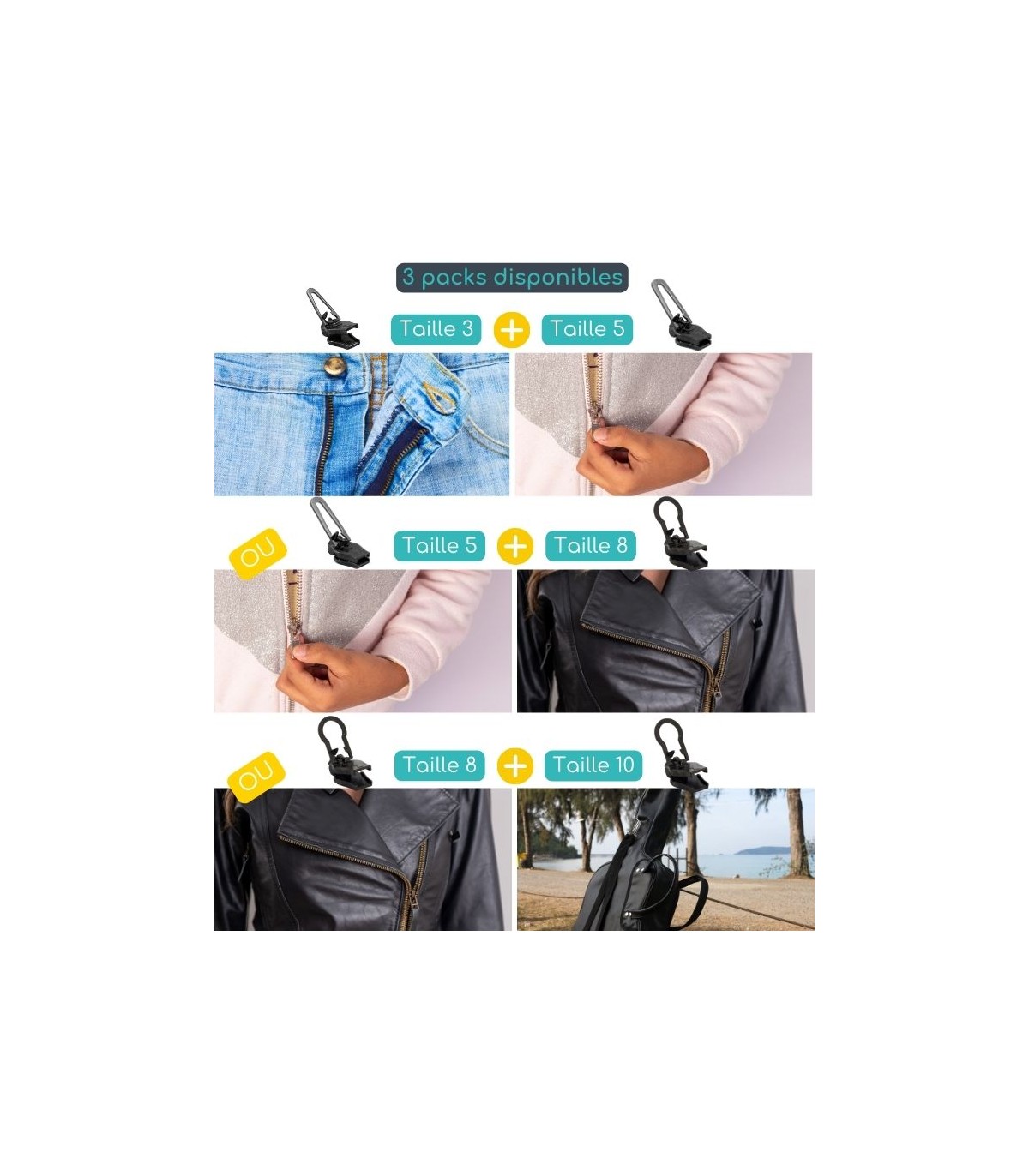 Kit De Réparation Fermeture éclair – 18 Curseurs Amovibles Pour Jeans, Sacs, Manteaux…