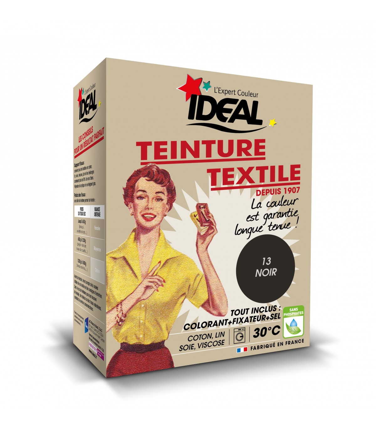 Ideal Teinture Pour Textile Tissu Couleur Effet Jean Noir TE1 IDEAL 350g 