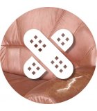 Self-adhesive repair patches for leather and imitation leather