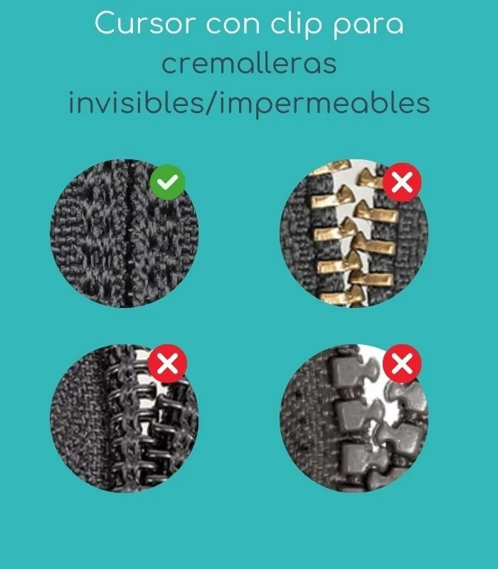 Cursor con clip para cremalleras invisibles/impermeables