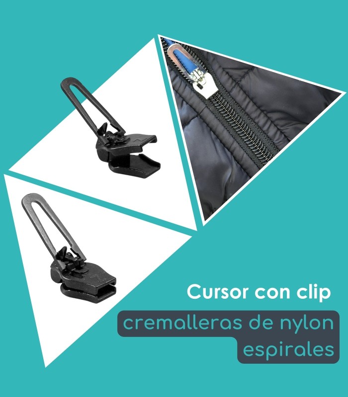 Cursor con clip para cremalleras de nylon espirales. Zlideon