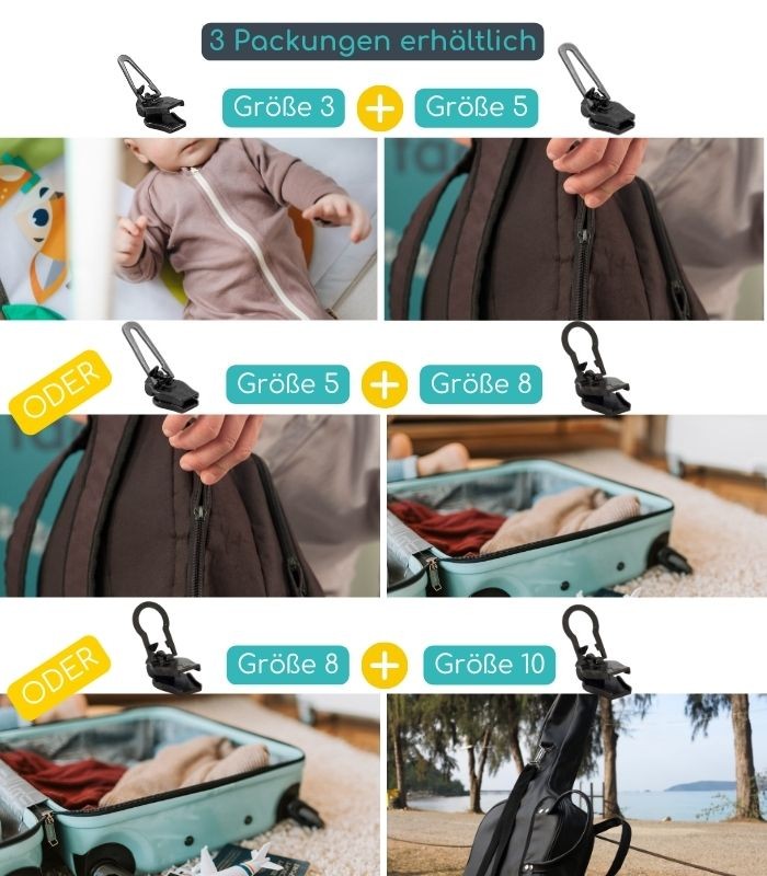 Pack mit 2 Schiebern zur Reparatur für Nylon- und Spiralreißverschlüsse - Clip&Zip