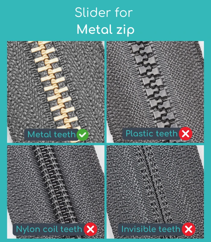 Clip Zip Replacement slider for metal zip