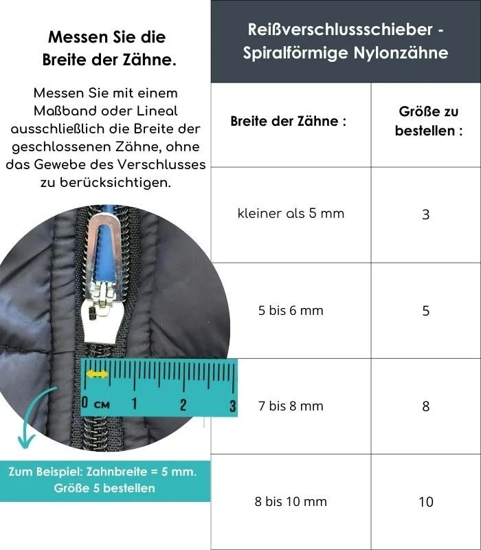 Ersatzzipper für Nylon-Spiralverschlüsse - Clip&Zip