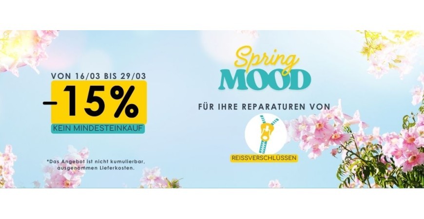 Spring Mood-Aktion – 15 % Rabatt ohne Code und ohne Mindestbestellwert.