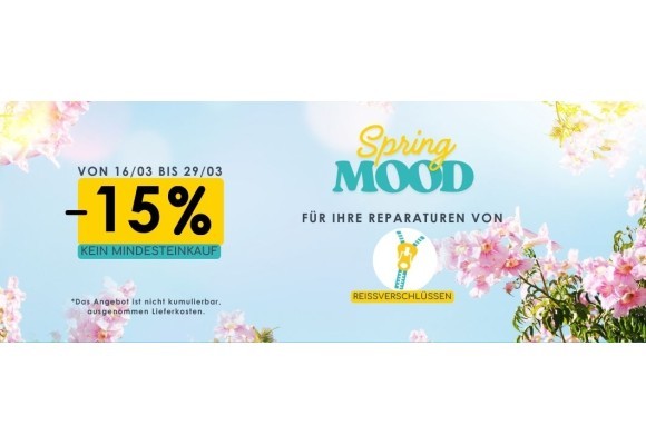 Spring Mood-Aktion – 15 % Rabatt ohne Code und ohne Mindestbestellwert.