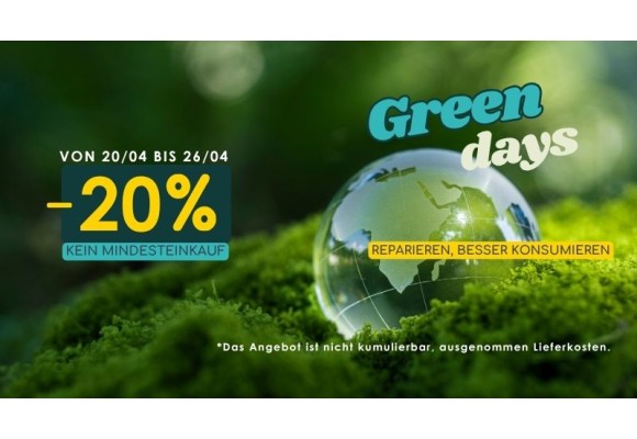 Aktion „Green Days“: 20 % Rabatt ohne Mindestbestellwert.