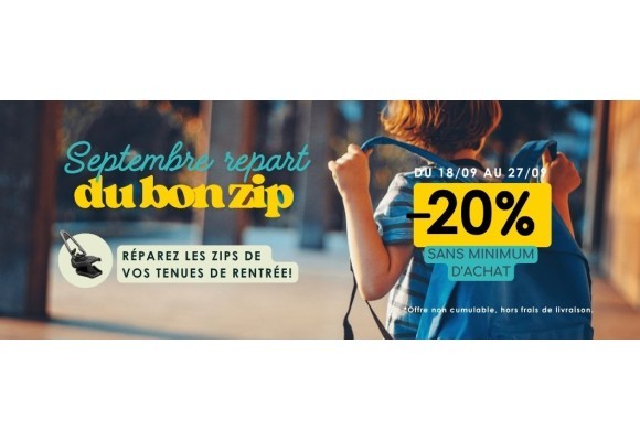 Promotion de septembre : -20% pour réparer vos fermetures zips