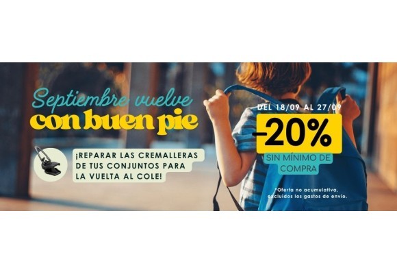 Promoción de septiembre: 20 % de descuento en la reparación de cremalleras.