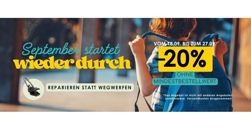 September-Aktion: 20 % Rabatt auf die Reparatur Ihrer Reißverschlüsse