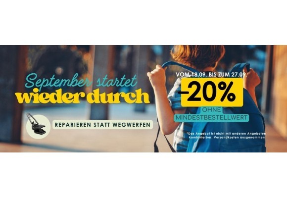 September-Aktion: 20 % Rabatt auf die Reparatur Ihrer Reißverschlüsse