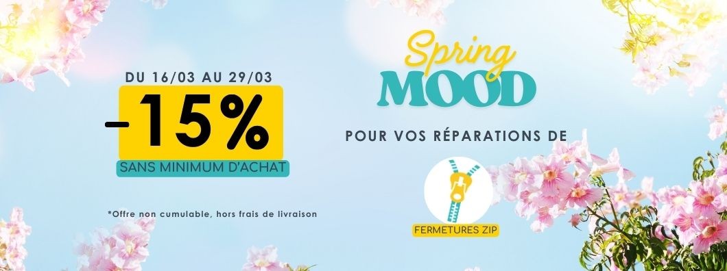Hello Spring -15% sans minimum d'achat sur la réparation des fermetures zip